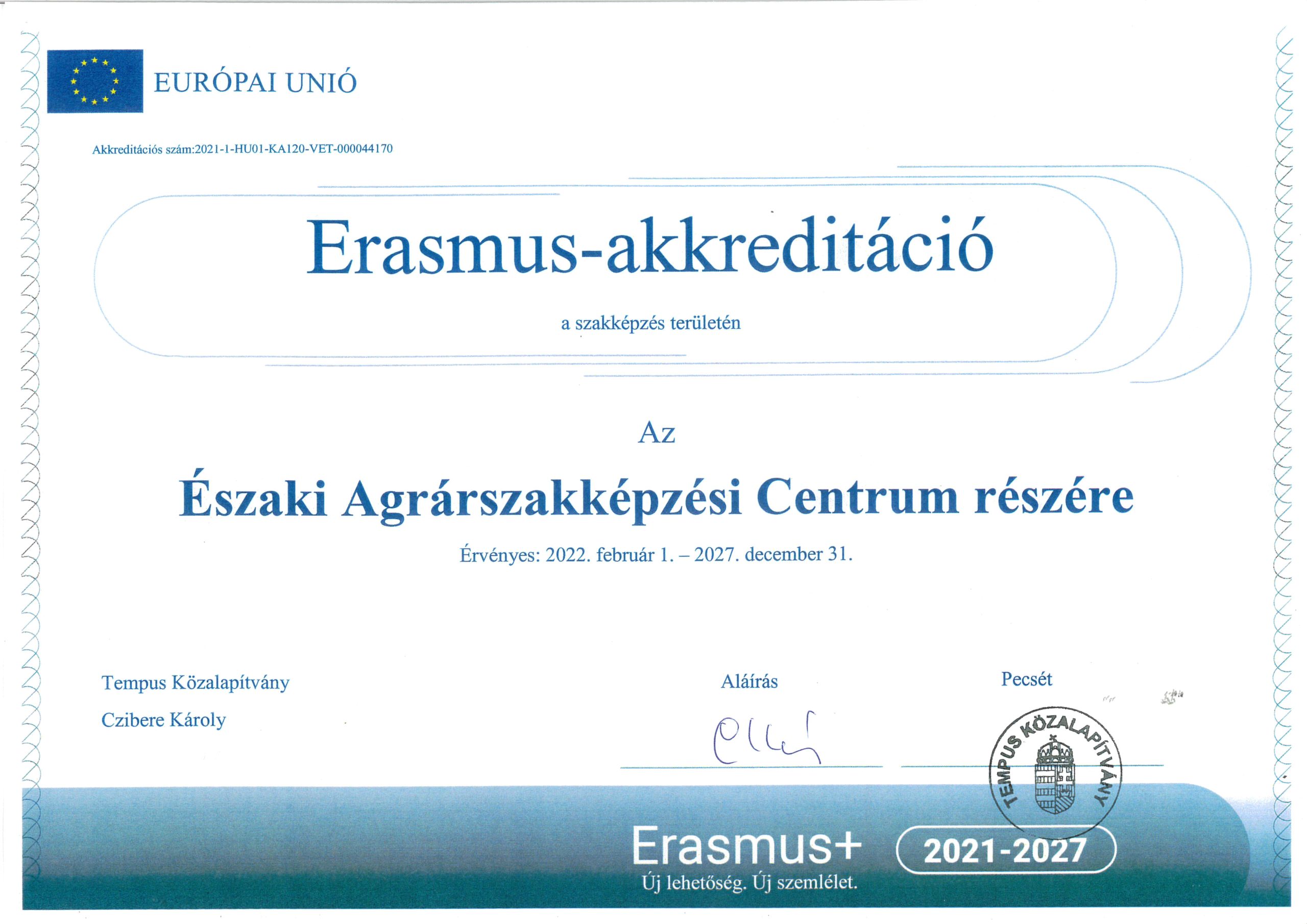 Erasmus+ Akkreditáció az Északi Agrárszakképzési centrum részére