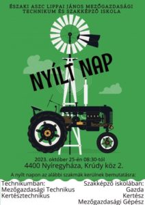 Mezőgazdasági technikum és szakképző iskola nyílt napja esemény plakátja