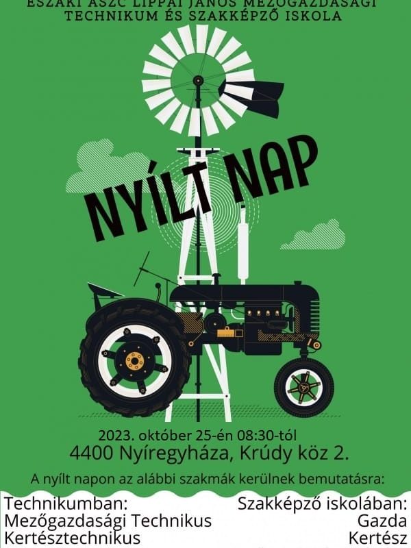 Mezőgazdasági technikum és szakképző iskola nyílt napja esemény plakátja
