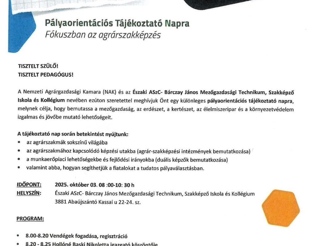 Bárczay meghívó pályaorientációs lap